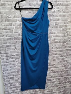 Zalalus One-Shoulder Elegant Midi Dress in Deep Teal Womens M Wedding Guest NWT